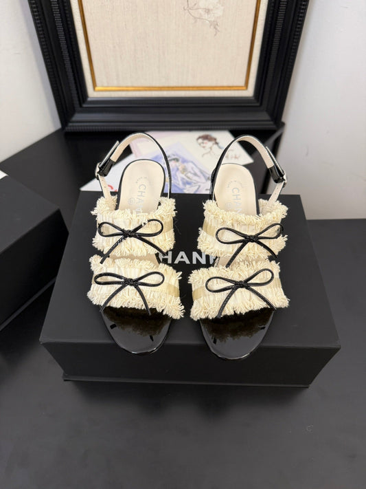 cc25 slingback sandal ̣65mm bow black grosgrain white canvas 233589