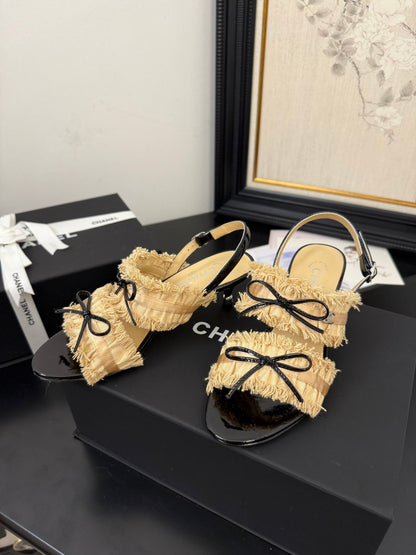 cc25 slingback sandal ̣65mm bow black grosgrain gold canvas 233590