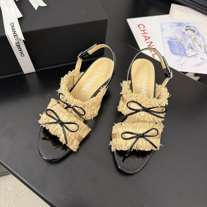 cc25 slingback sandal ̣65mm bow black grosgrain gold canvas 233590