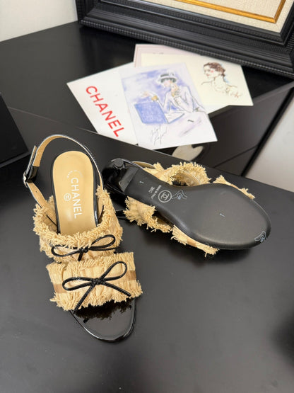cc25 slingback sandal ̣65mm bow black grosgrain gold canvas 233590