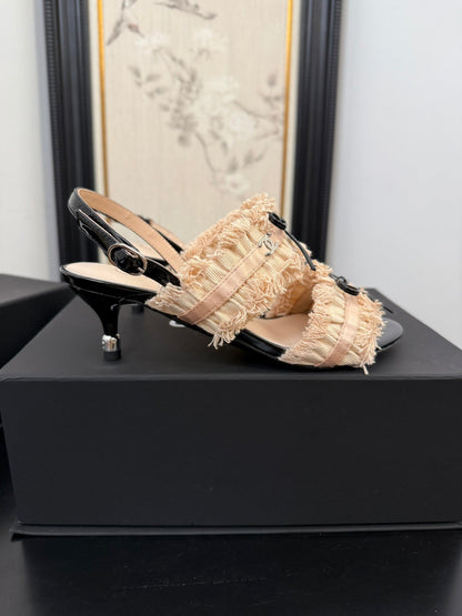 cc25 slingback sandal ̣65mm bow black grosgrain beige canvas 233591