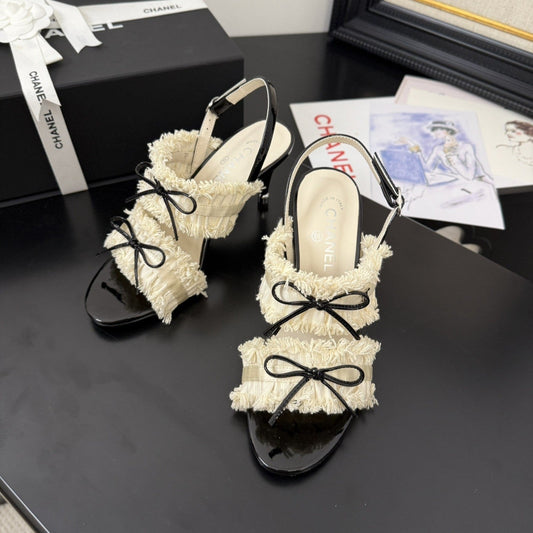 cc25 slingback sandal ̣90mm bow black grosgrain white canvas 233593