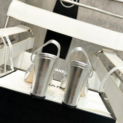 slingback 90 silver metalic lambskin