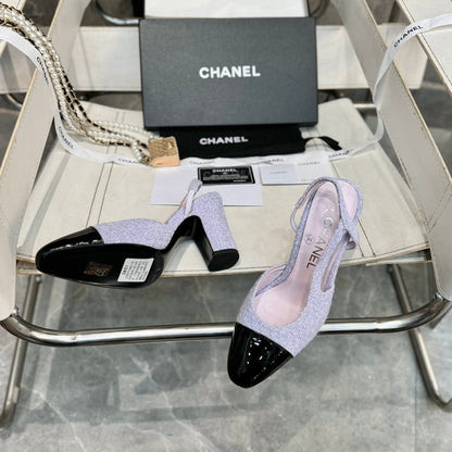 slingbacks 95 light violet tweed black patent calfskin