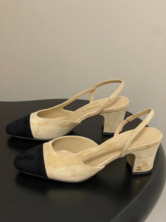 CC 25 SlingBack 65mm Beige Black Suede 393991