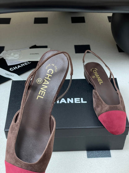 CC 25 SlingBack Flat 20mm Chocolate Dark Red Suede 393992