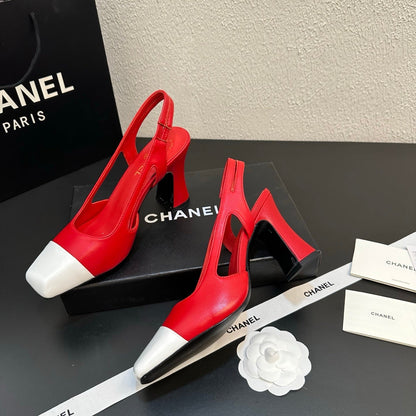 CC Slingback Block Heel White Red Leather 864114