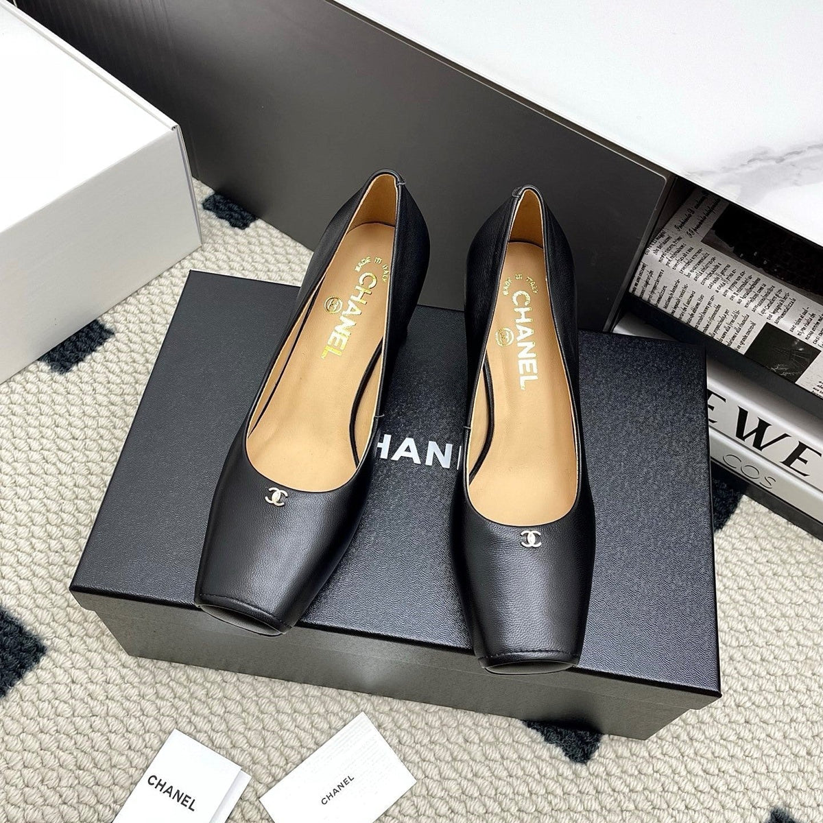 CC Square-Toe Pumps 65mm Black Sheepskin 427015