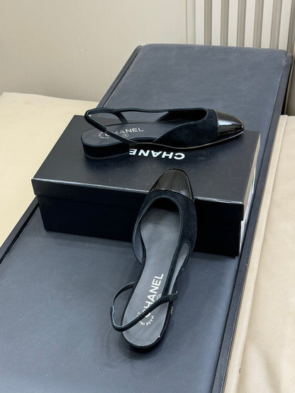 CC Classic Slingback Black Suede Mix Black Patent Calfskin 282285