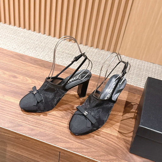 CC 26s Bow Slingback 8cm Black Cotton Mesh 692548