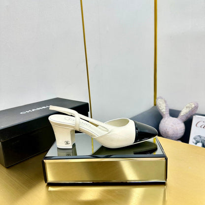cc slingback pumps 65 in cream lambskin and black patent calfskin 137437