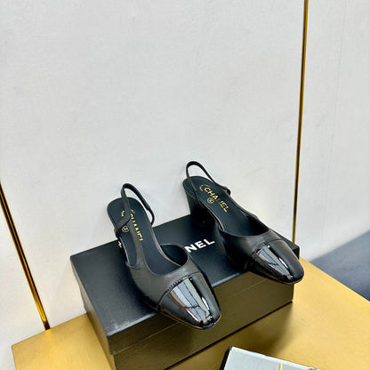 cc slingback pumps 65 in black lambskin and black patent calfskin 137443