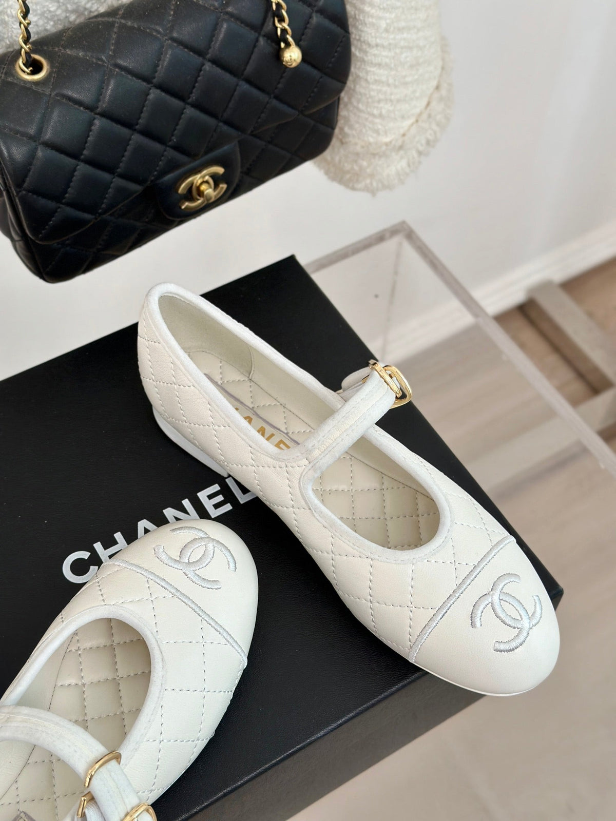 mary jane white quilted lambskin
