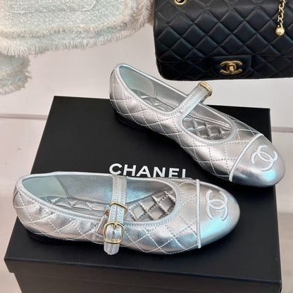 mary jane silver metalic quilted lambskin