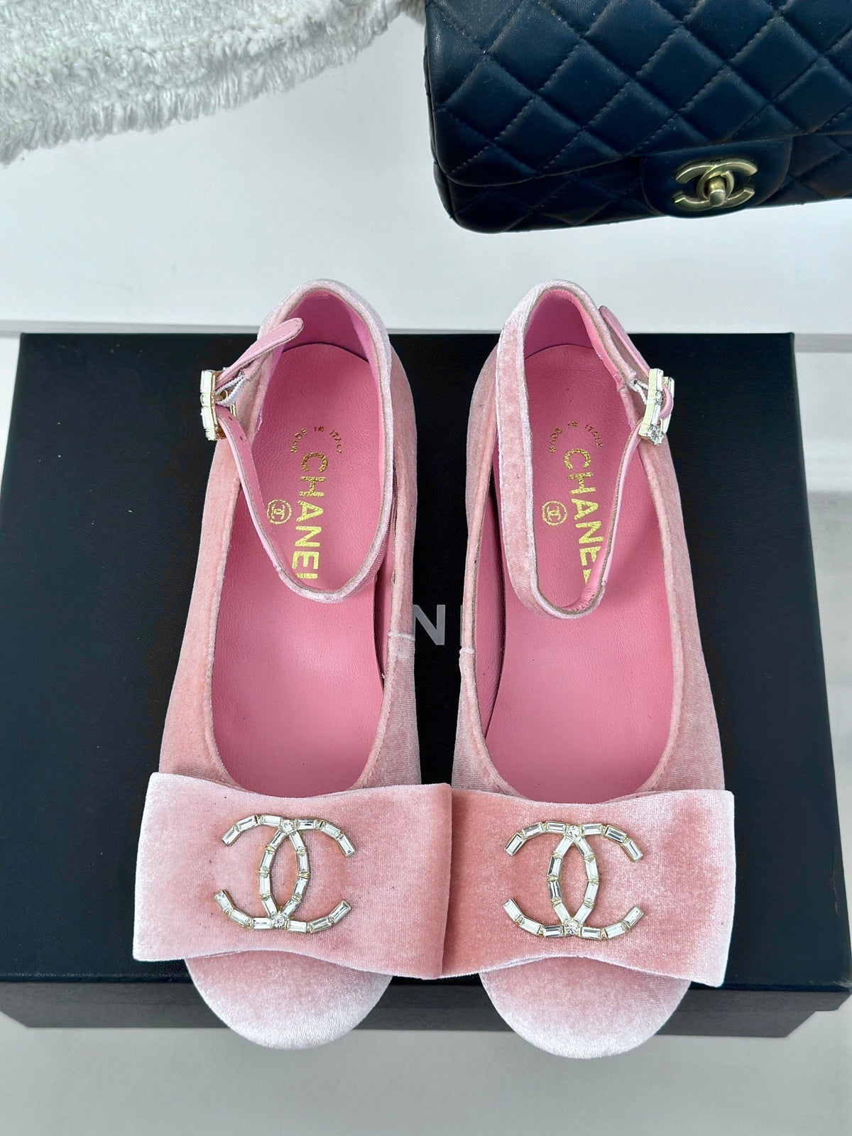 CC Mary Jane Pink Velvet Lambskin lining