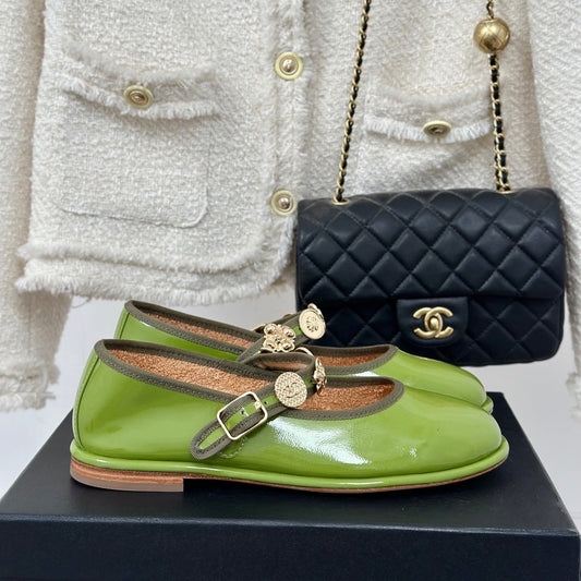 CC Mary Jane Glossy Young Green Cowhide And Lambskin