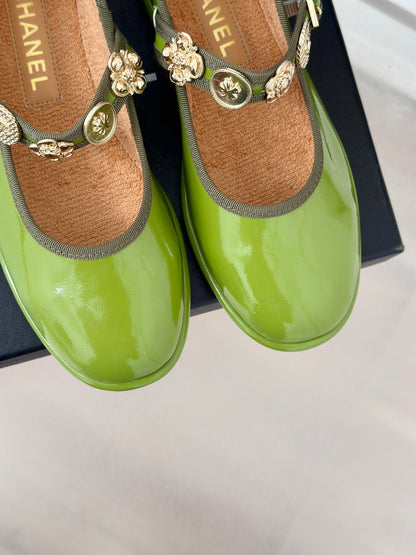 CC Mary Jane Glossy Young Green Cowhide And Lambskin
