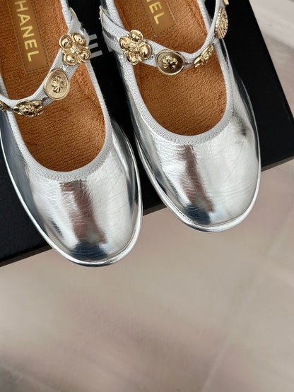 CC Mary Jane Silver Cowhide Wrinkled And Lambskin