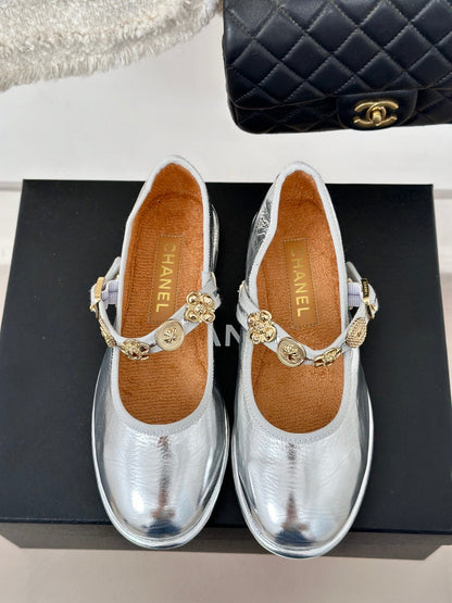 CC Mary Jane Silver Cowhide Wrinkled And Lambskin