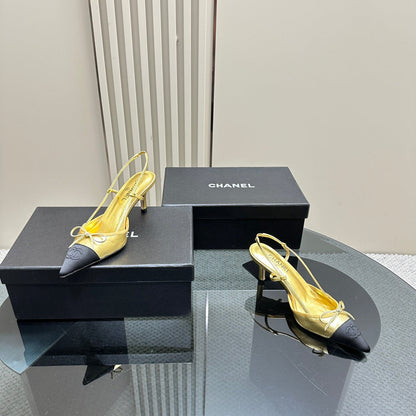 slingbacks 65 gold metalic black calfskin