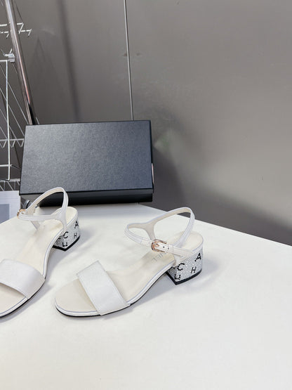 slingback sandal 45 white calfskin crystal