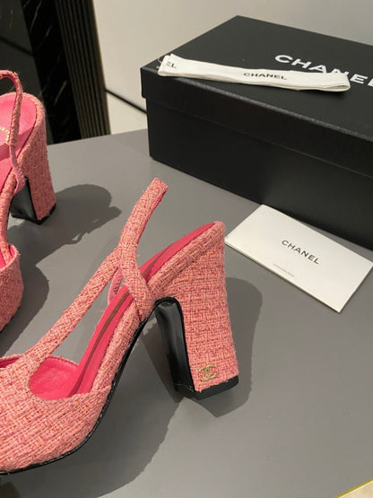 CC Slingback 95mm Pink Red Tweed Fabric