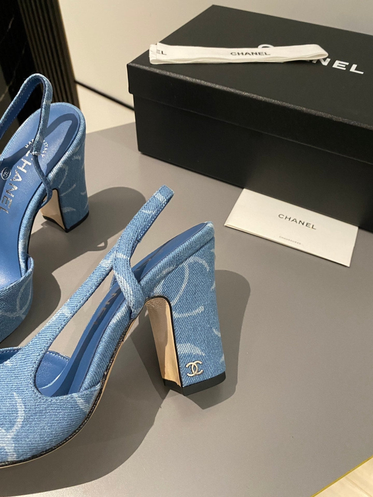 CC Slingback 95mm Light Blue Denim Fabric