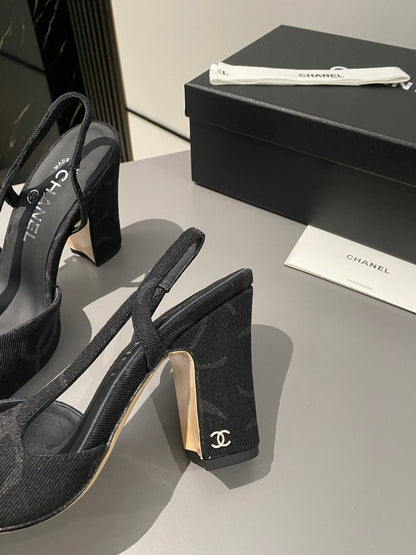 CC Slingback 95mm Black Denim Fabric