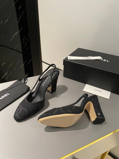 CC Slingback 95mm Black Denim Fabric