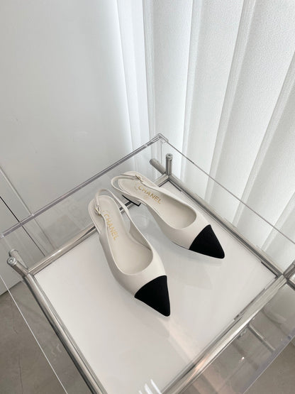 CC Slingback 15mm White Lambskin And Denim Fabric