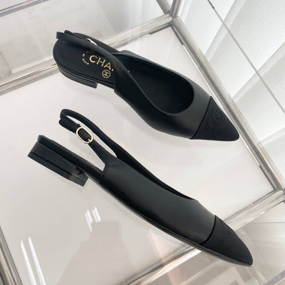 CC Slingback 15mm Black Lambskin And Denim Fabric