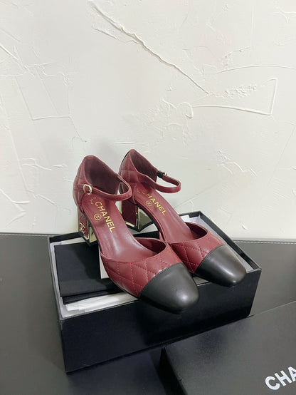 CC Mary Janes 55mm In Burgundy Mix Black Quilted Lambskin  949763