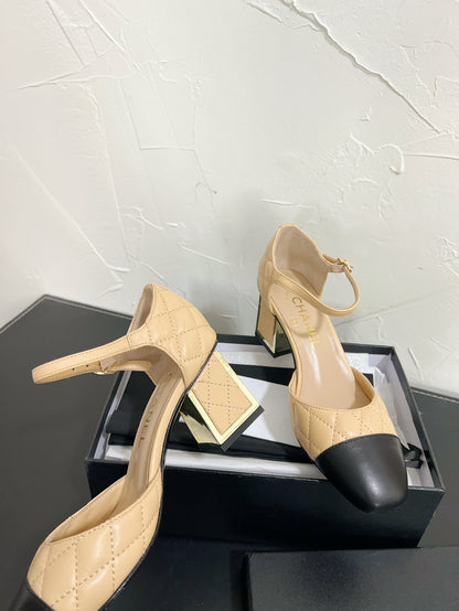 CC Mary Janes 55mm In Beige Mix Black Quilted Lambskin  949764
