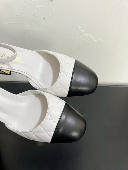 CC Mary Janes 55mm In White Mix Black Quilted Lambskin 949765