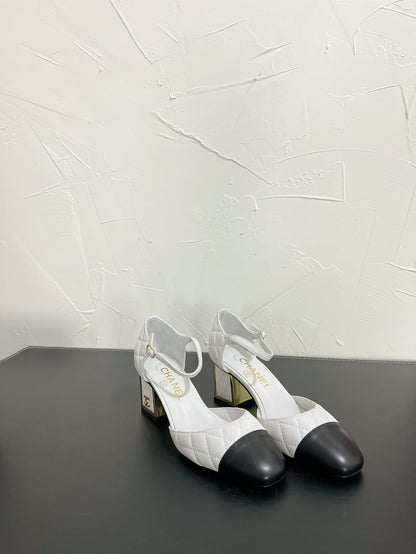CC Mary Janes 55mm In White Mix Black Quilted Lambskin 949765