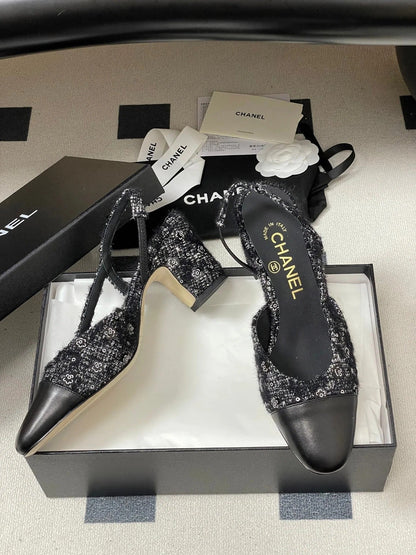 CC 26s Slingback 65 Black Tweed Sheepskin 649418