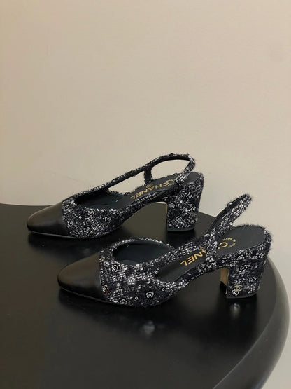CC 26s Slingback 65 Black Tweed Sheepskin 649418