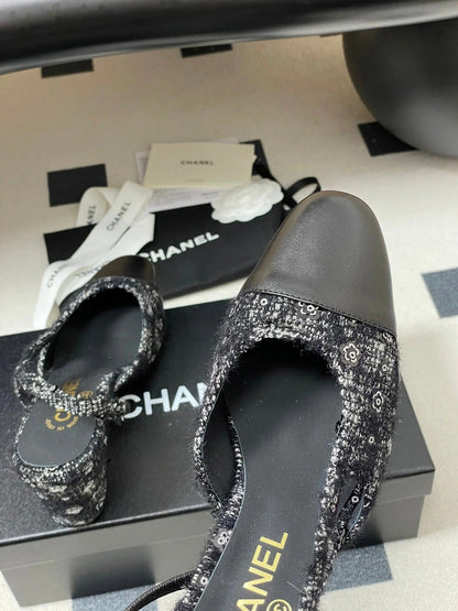 CC 26s Slingback 65 Black Tweed Sheepskin 649418