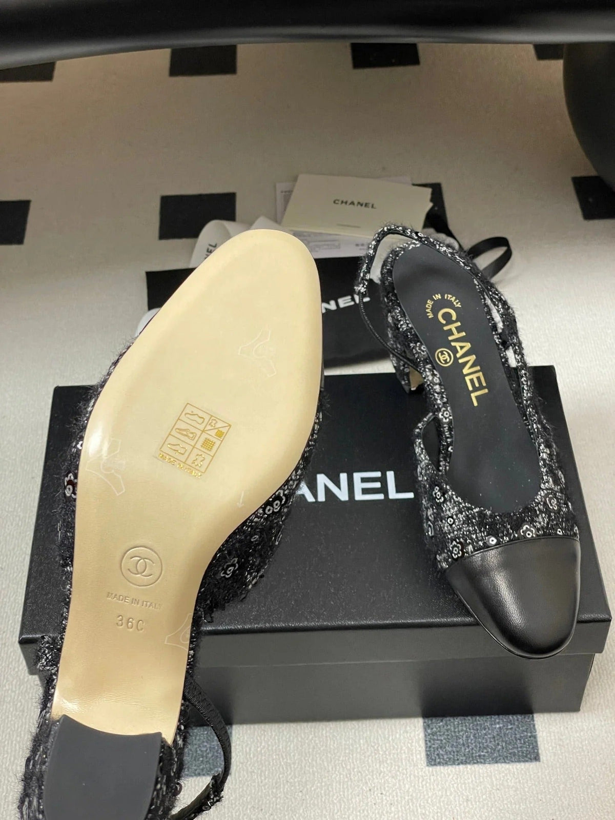 CC 26s Slingback 65 Black Tweed Sheepskin 649418