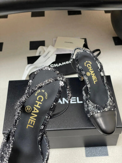 CC 26s Slingback 65 Black Tweed Sheepskin 649418