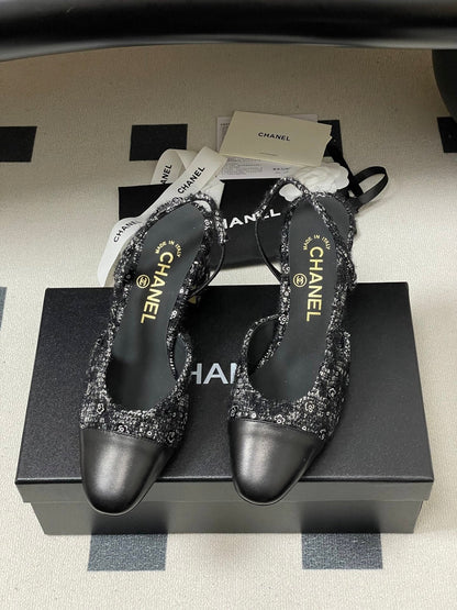 CC 26s Slingback 65 Black Tweed Sheepskin 649418