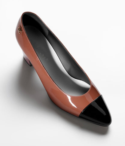 pumps light brown black patent calfskin