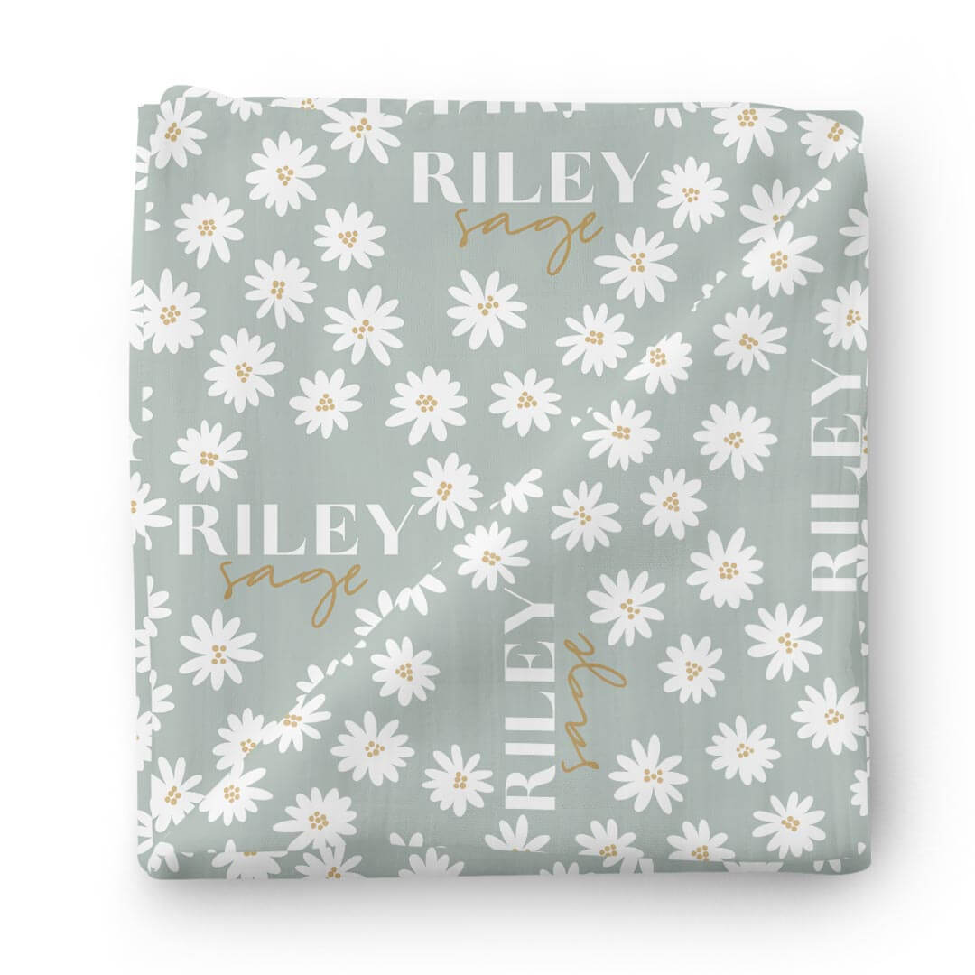 Soft Green Daisy Personalized Swaddle Blanket